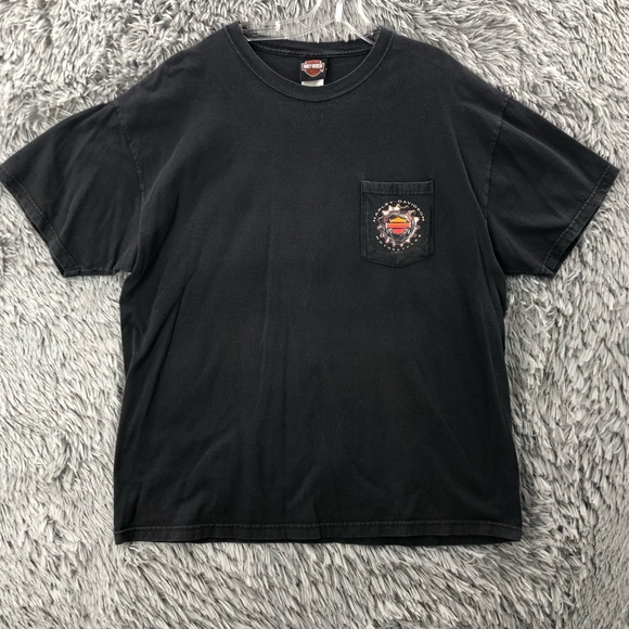 Harley Davidson Tshirt Mens XL Pocket Logo Spellout Black Short Sleeve Shirt - Picture 1 of 10